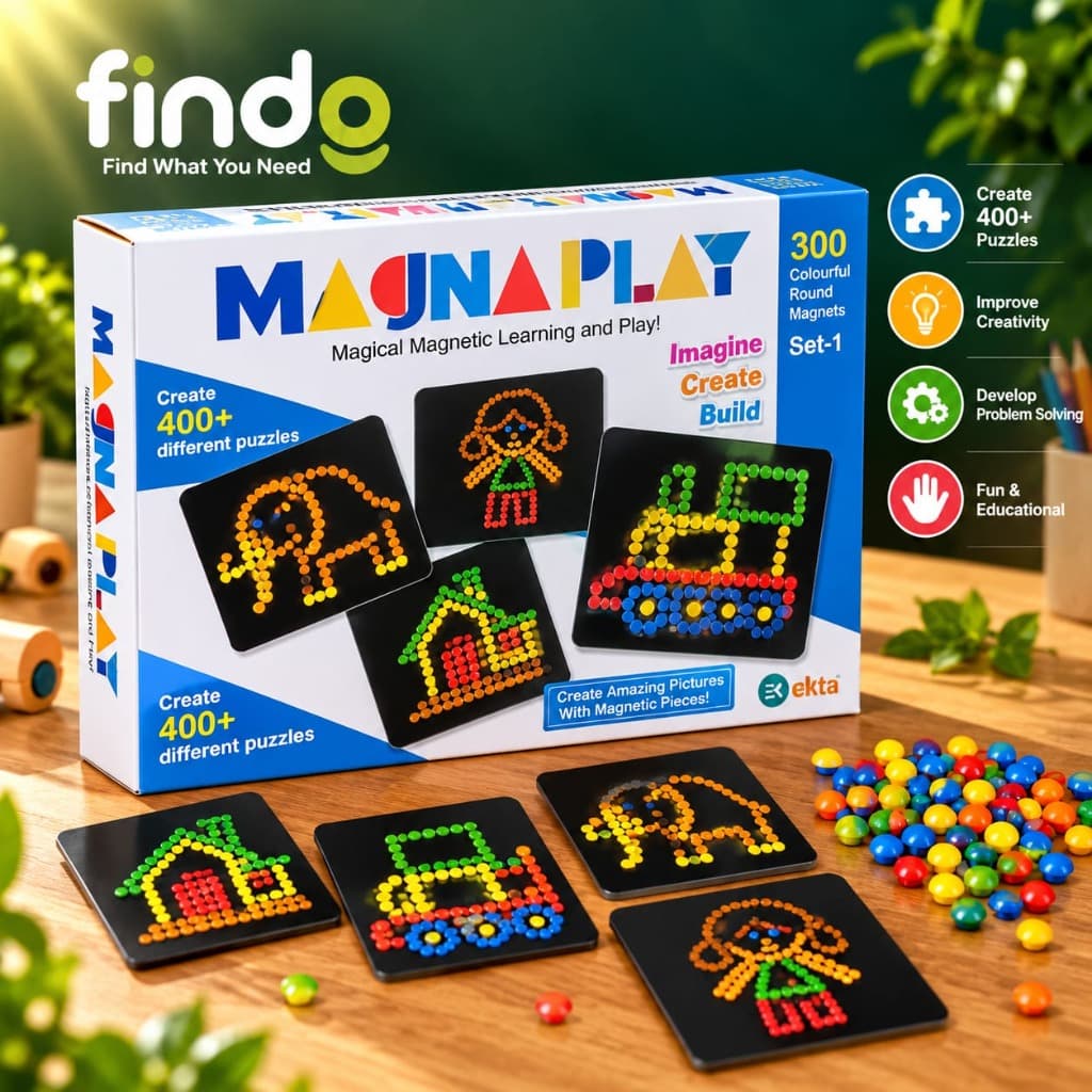 Ekta Magna Play Magnetic Art & Puzzle Kit (300 Round Magnets)